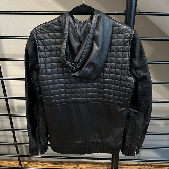 Jonathan Simkhai leather and fur zip up jacket with hood - Picture 3 of 6